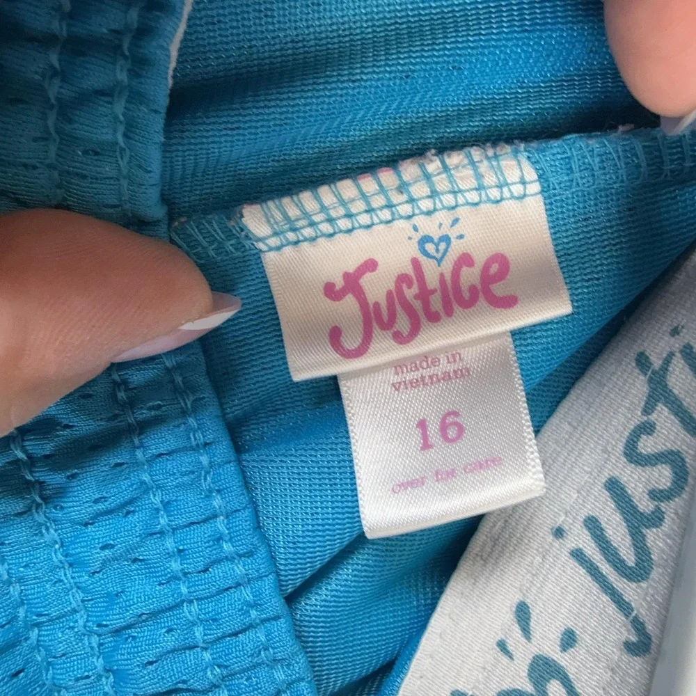 Justice Shorts Girls 16 Blue Mesh Athletic Running Elastic Waist Activewear
